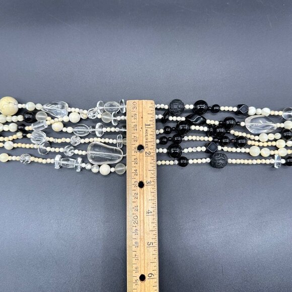 Vintage Statement Necklace Kia Yin Lo KYLO 6 Strand Stone Glass Plastic Bead 80s - Picture 8 of 9